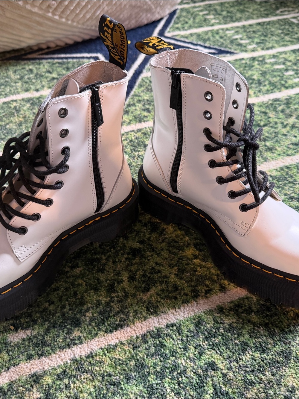 Dr. Martens White Leather Platform Lace-Up Boots with Black Laces - Picture 3 of 6